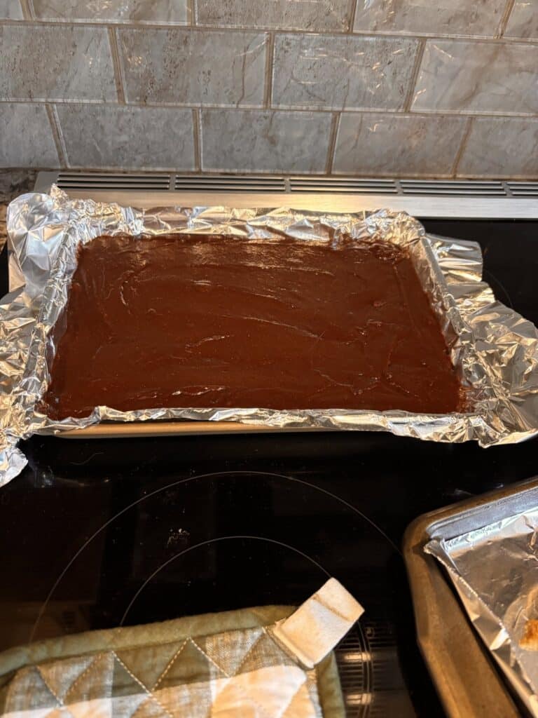 pan of unbaked brownies